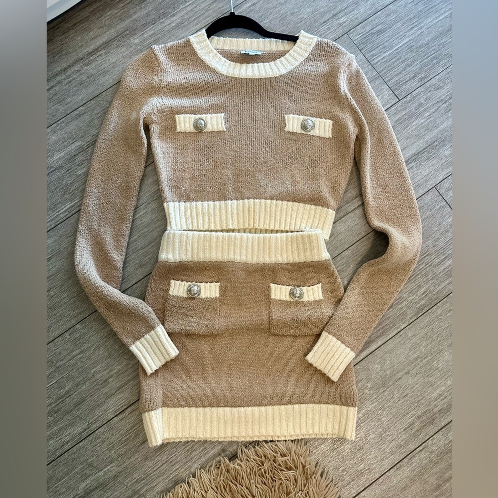 Tan and Cream Knit Sweater Set​